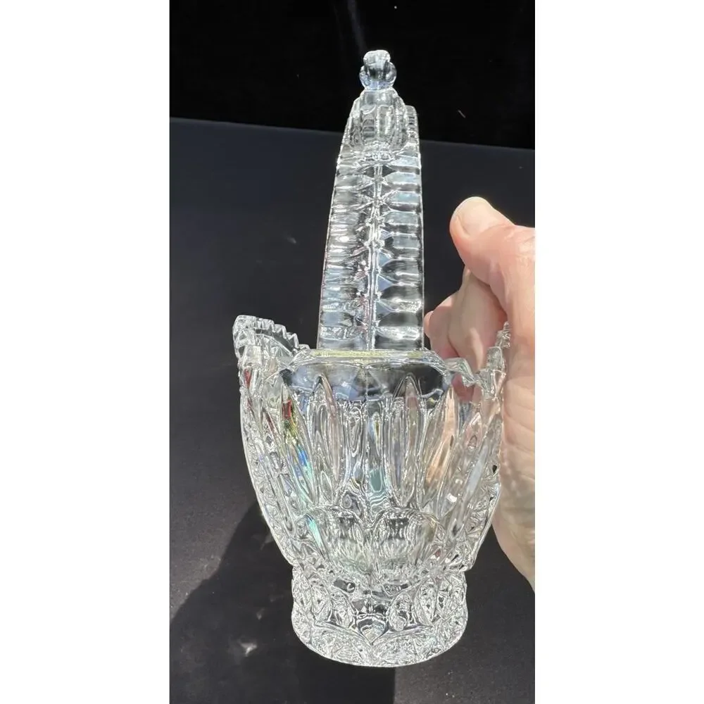 Hofbauer Byrdes Lead Crystal Basket Bird Handle Etched German Glass 6